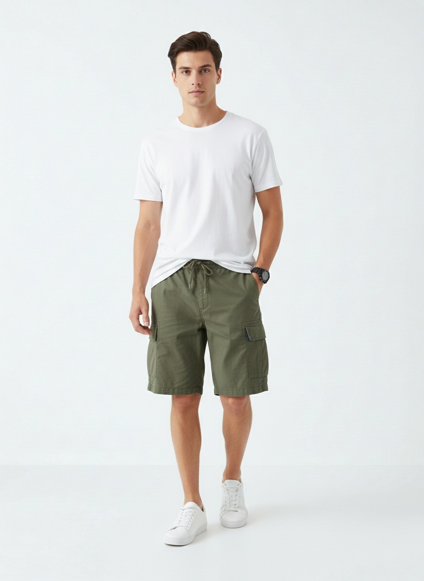 Pantalones cortos cargo elásticos de corte relajado para hombre para uso informal al aire libre