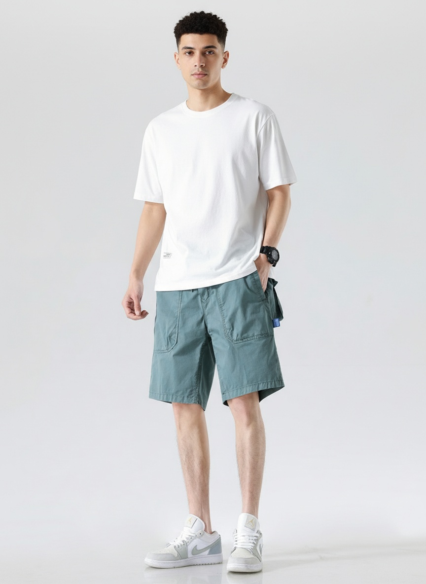 Pantalones cortos cargo elásticos de corte relajado para hombre para uso informal al aire libre