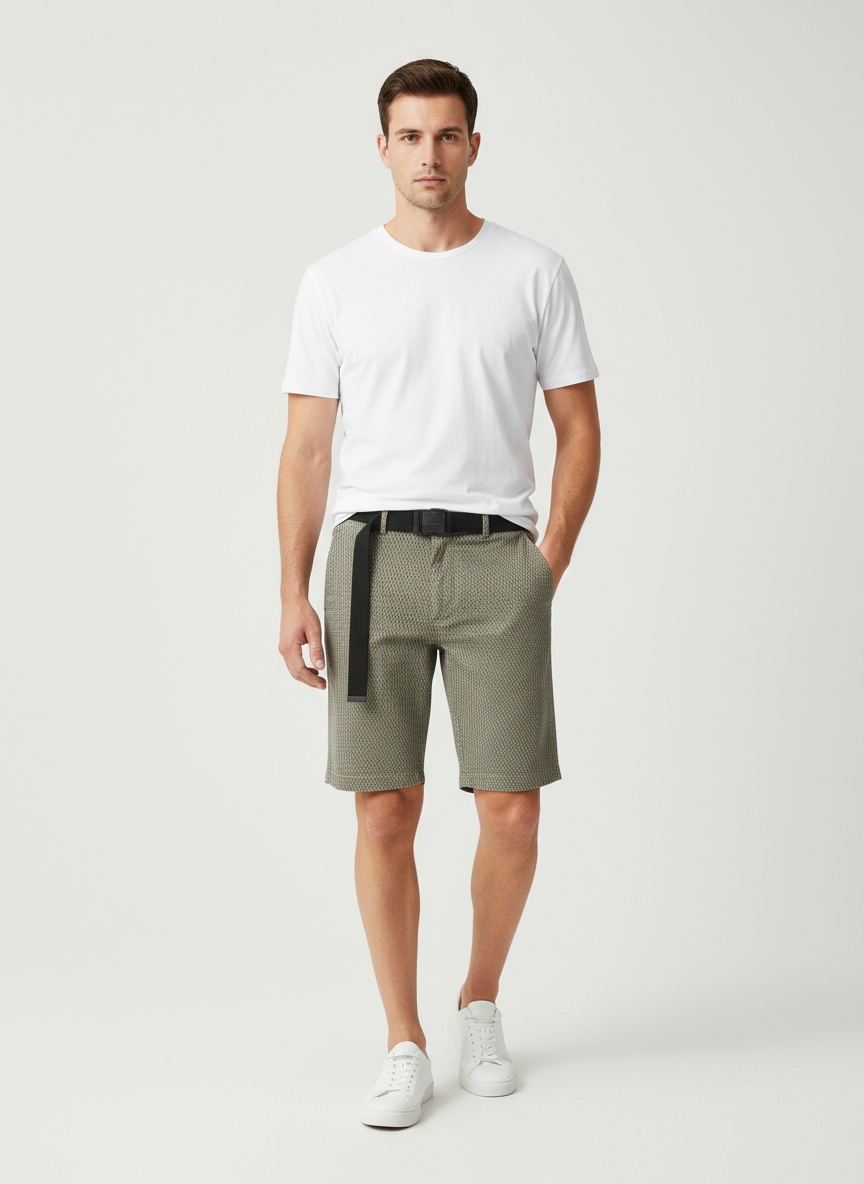 Striped Relaxed Fit Summer Men's Cargo Shorts with Belt (Belt Not Included)