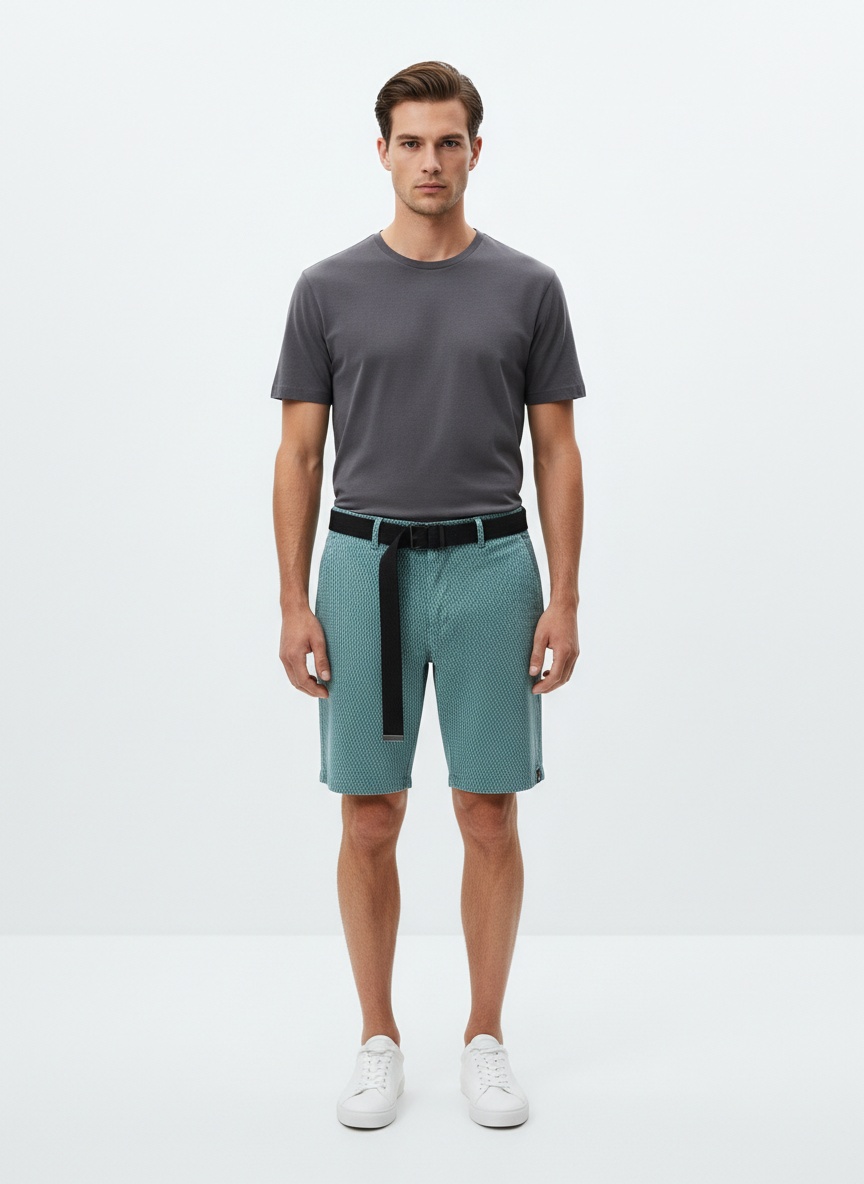 Striped Relaxed Fit Summer Men's Cargo Shorts with Belt (Belt Not Included)