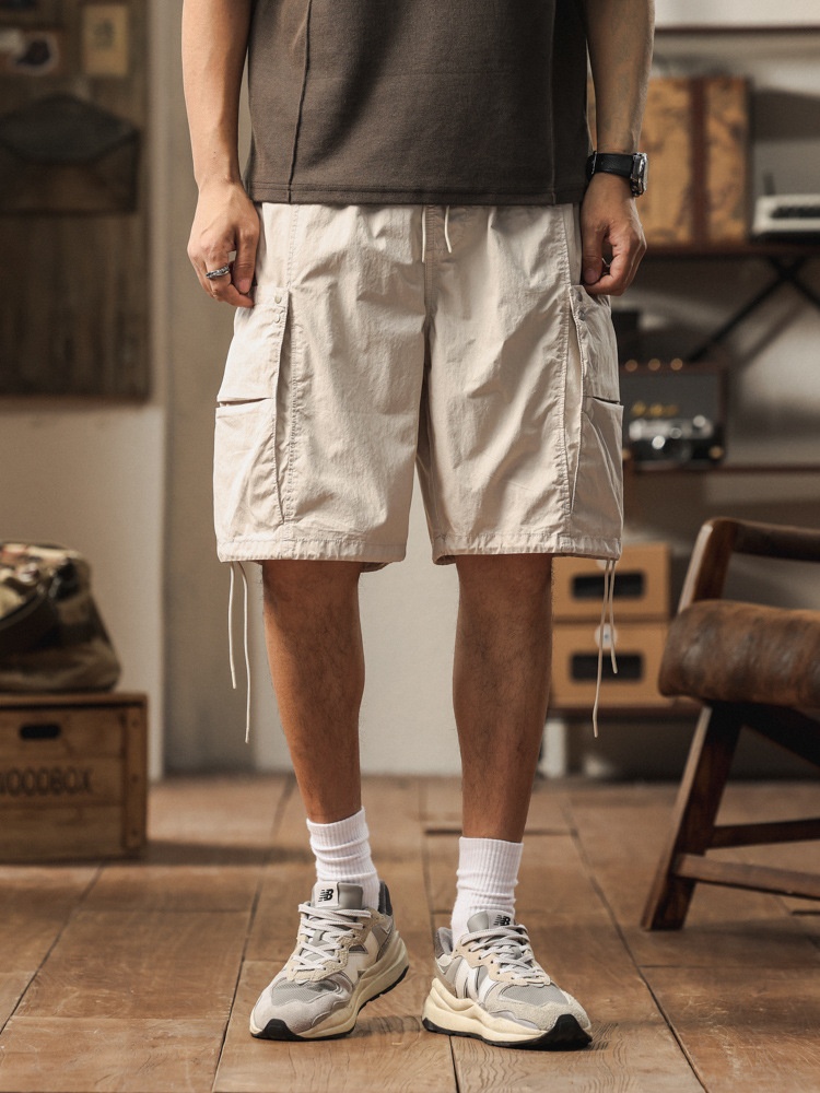 Pantalones cortos cargo casuales holgados de corte recto vintage para hombre para verano