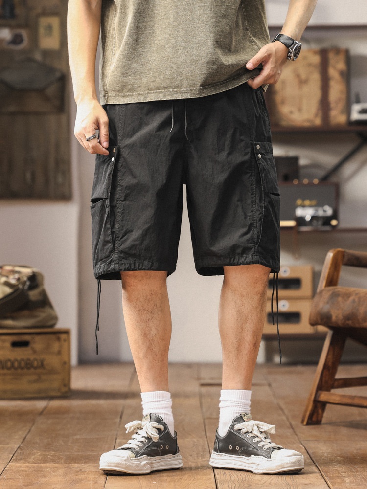 Pantalones cortos cargo casuales holgados de corte recto vintage para hombre para verano