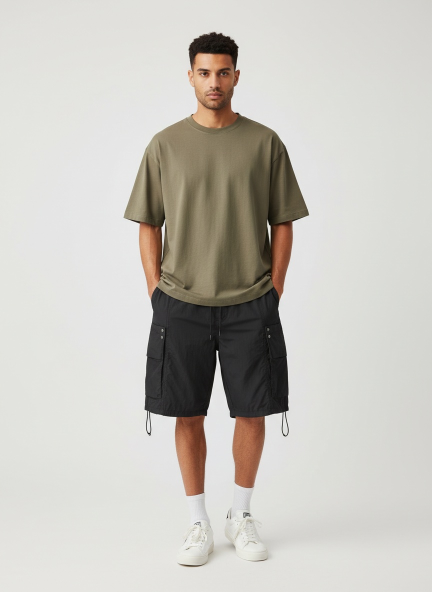 Pantalones cortos cargo casuales holgados de corte recto vintage para hombre para verano