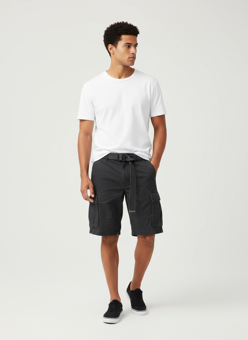 Multi-Pocket Zipper Detail Men's Cargo Shorts for Summer Casual Wear (Belt Not Included)