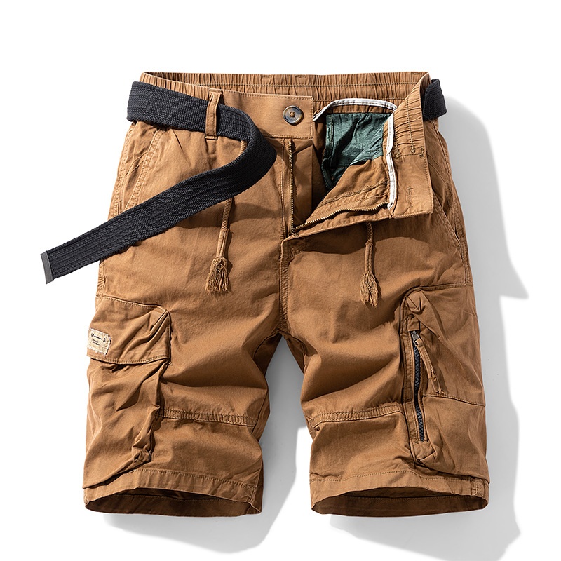 Multi-Pocket Zipper Detail Men's Cargo Shorts for Summer Casual Wear (Belt Not Included)