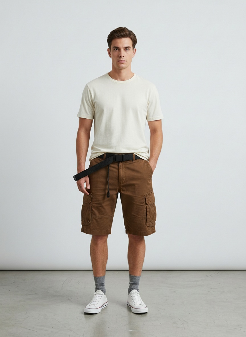 Multi-Pocket Zipper Detail Men's Cargo Shorts for Summer Casual Wear (Belt Not Included)