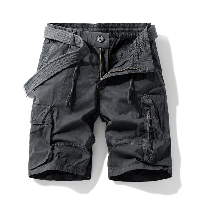 Multi-Pocket Zipper Detail Men's Cargo Shorts for Summer Casual Wear (Belt Not Included)
