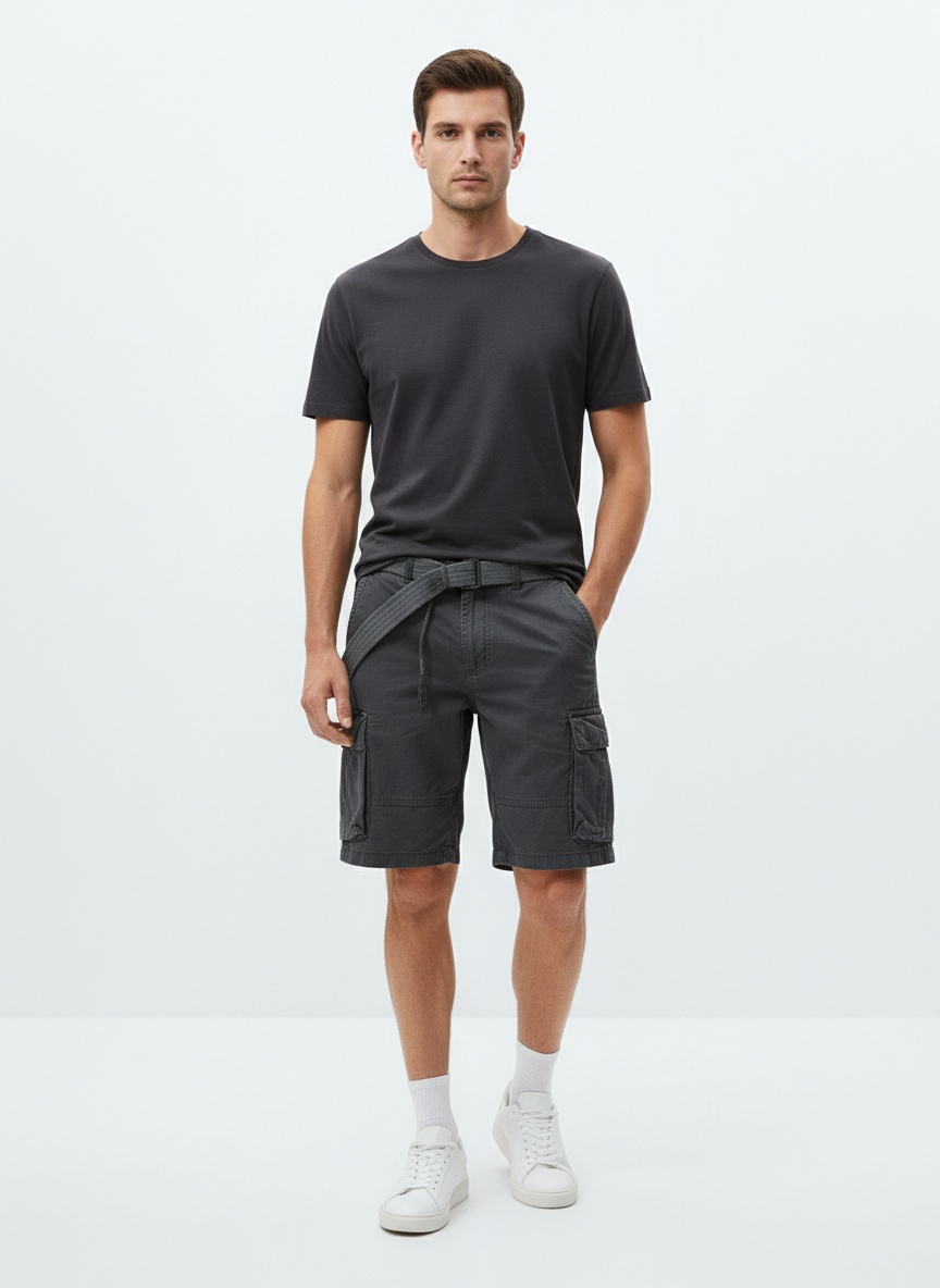 Multi-Pocket Zipper Detail Men's Cargo Shorts for Summer Casual Wear (Belt Not Included)