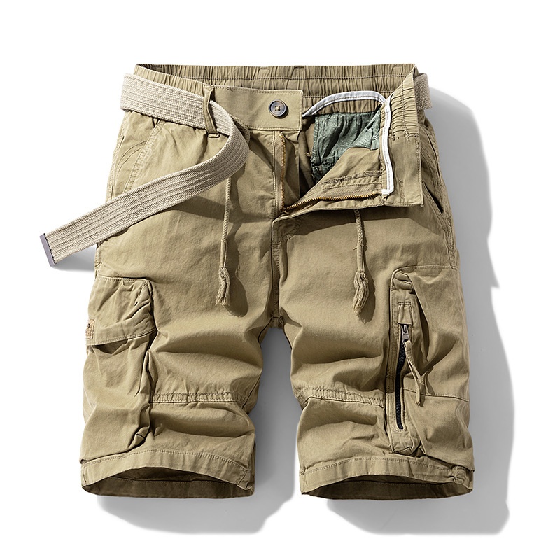 Multi-Pocket Zipper Detail Men's Cargo Shorts for Summer Casual Wear (Belt Not Included)