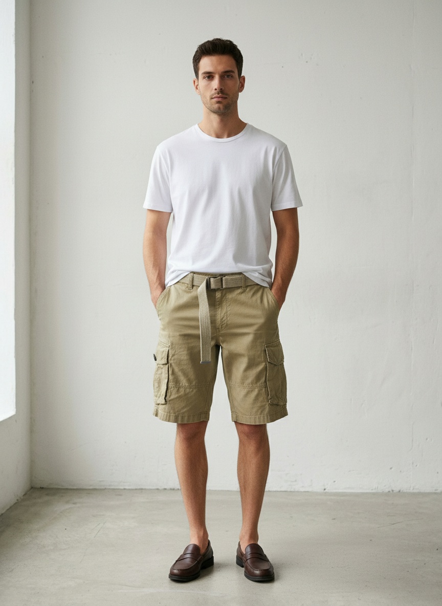 Multi-Pocket Zipper Detail Men's Cargo Shorts for Summer Casual Wear (Belt Not Included)
