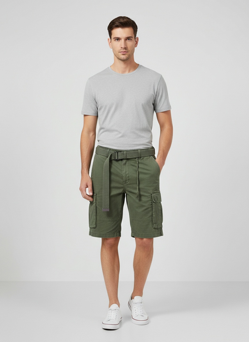 Multi-Pocket Zipper Detail Men's Cargo Shorts for Summer Casual Wear (Belt Not Included)