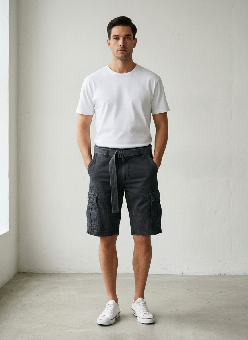 Short cargo homme streetwear vintage coupe ample (ceinture non incluse)