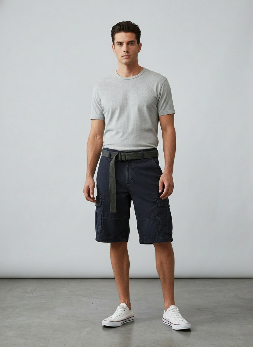 Short cargo homme streetwear vintage coupe ample (ceinture non incluse)