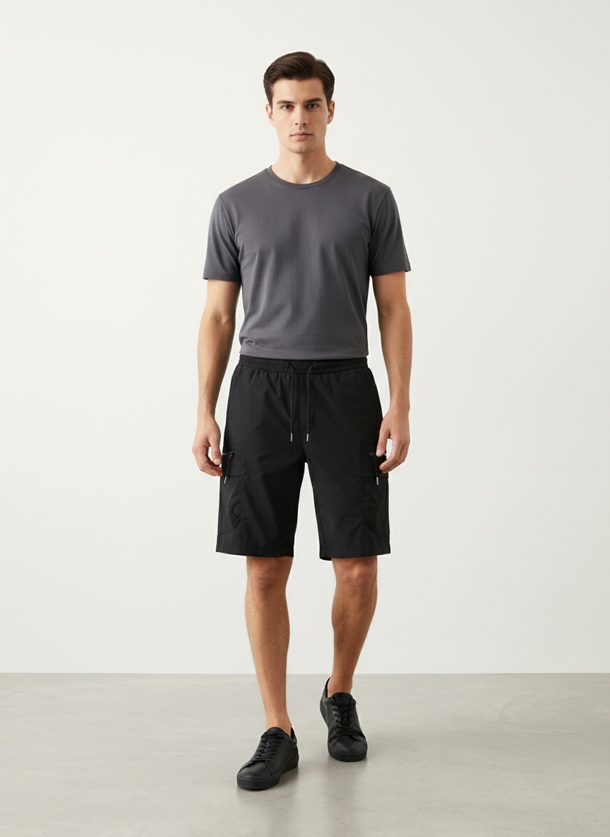 Pantalones cortos cargo holgados con múltiples bolsillos para hombre, ideales para uso informal de verano.