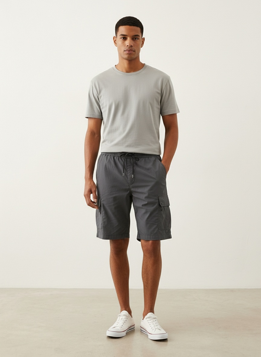 Pantalones cortos cargo holgados con múltiples bolsillos para hombre, ideales para uso informal de verano.