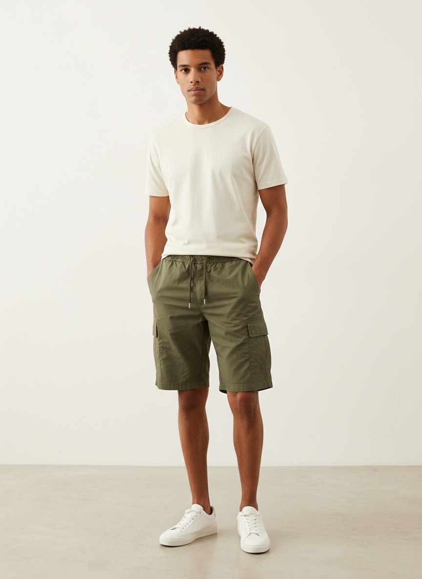 Pantalones cortos cargo holgados con múltiples bolsillos para hombre, ideales para uso informal de verano.