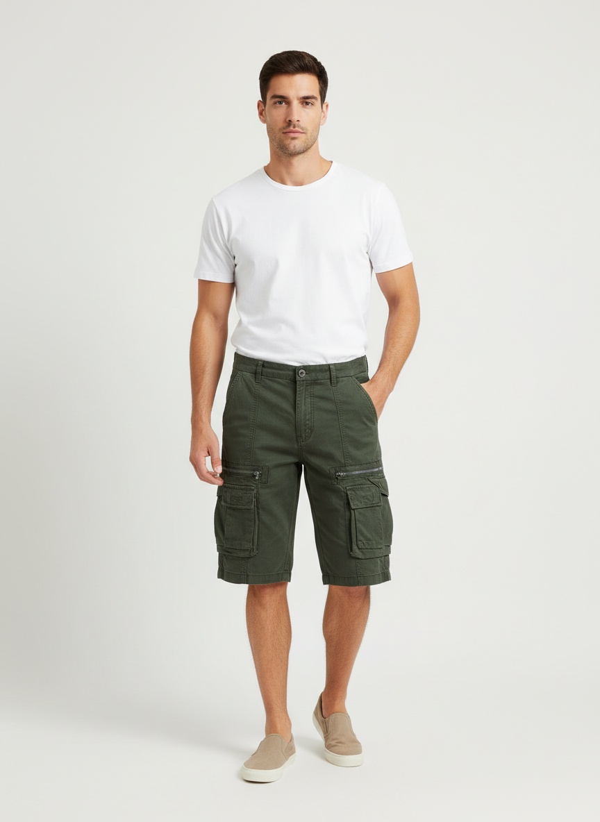 Pantalones cortos cargo vintage de corte relajado con múltiples bolsillos para hombre para usar en verano