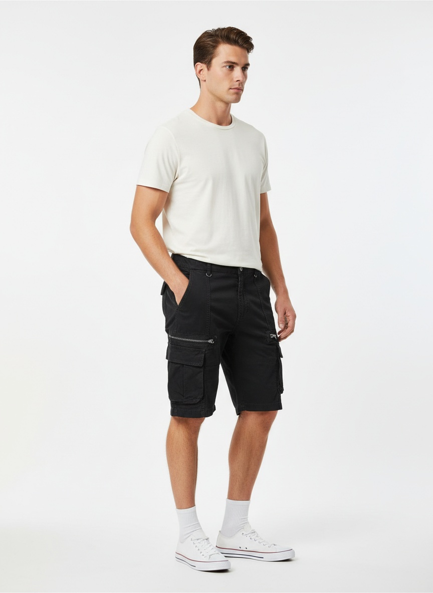 Pantalones cortos cargo vintage de corte relajado con múltiples bolsillos para hombre para usar en verano