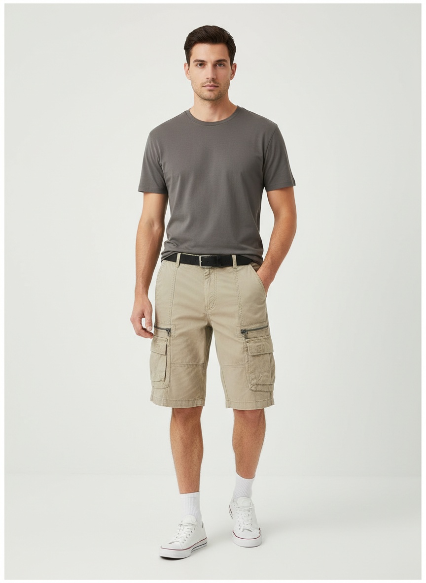 Pantalones cortos cargo vintage de corte relajado con múltiples bolsillos para hombre para usar en verano