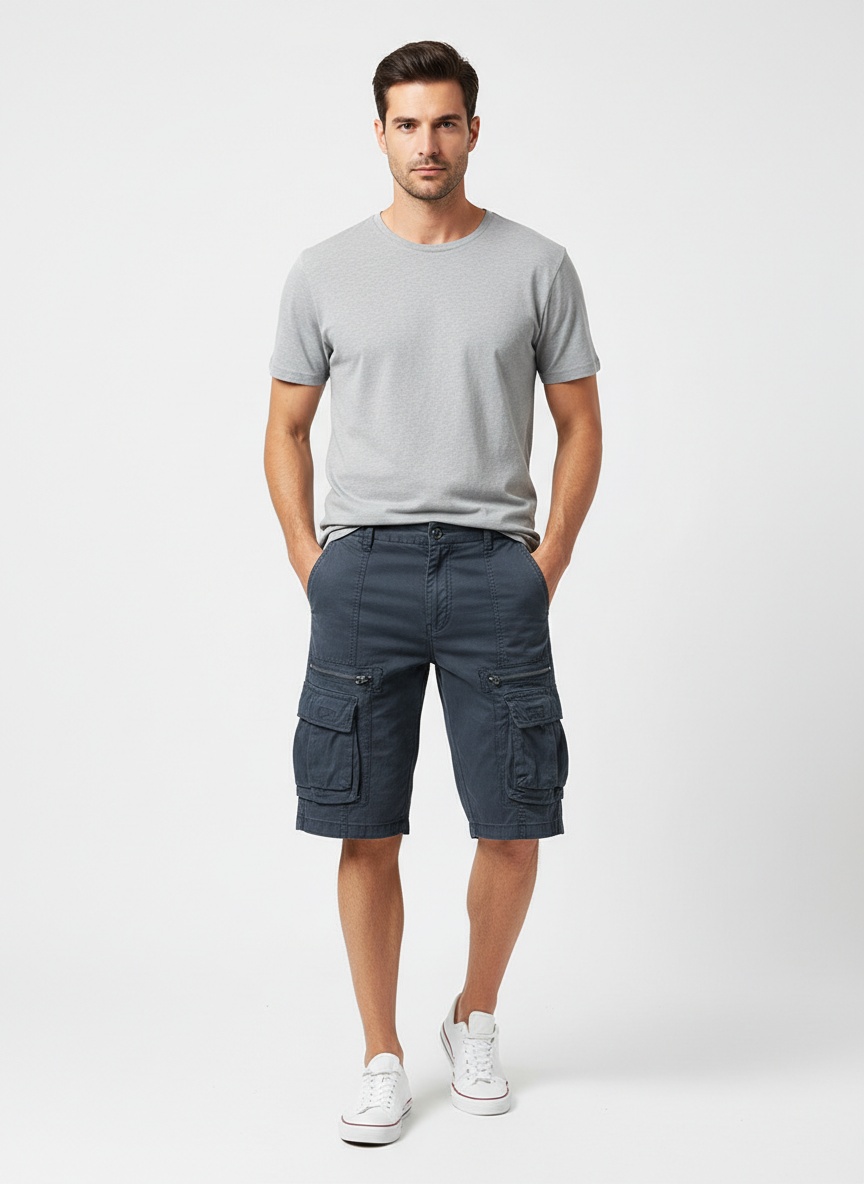 Pantalones cortos cargo vintage de corte relajado con múltiples bolsillos para hombre para usar en verano