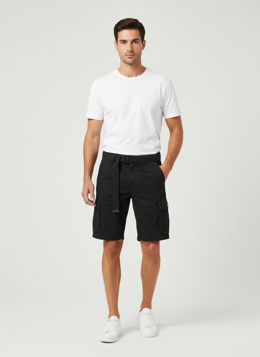 Pantalones cortos cargo vintage multibolsillos de verano para hombre (cinturón no incluido)