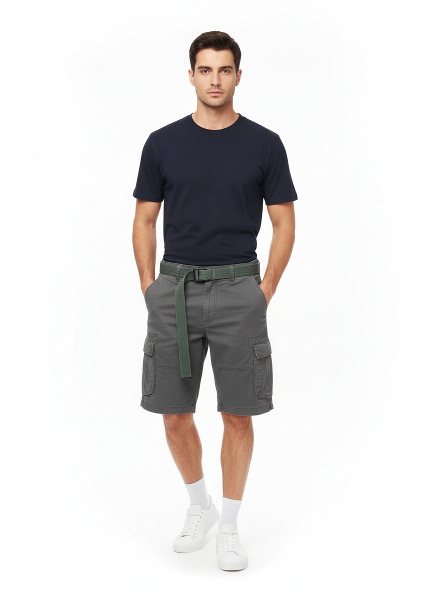 Pantalones cortos cargo vintage multibolsillos de verano para hombre (cinturón no incluido)