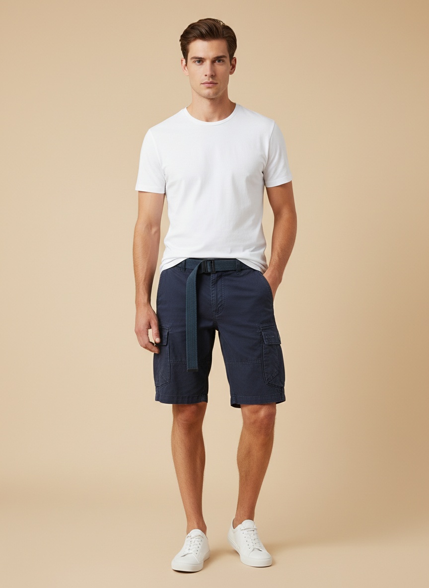 Pantalones cortos cargo vintage multibolsillos de verano para hombre (cinturón no incluido)