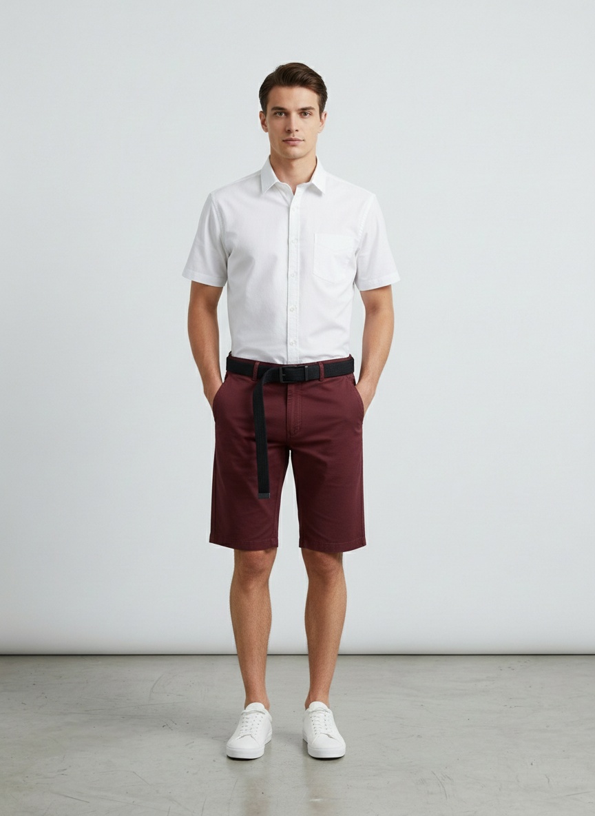 Striped Vintage Elastic Men's Cargo Shorts for Summer Casual Wear (Belt Not Included)