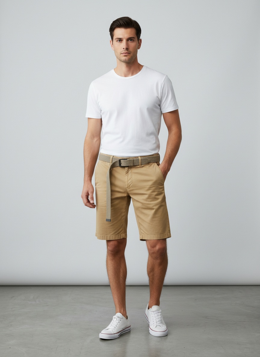 Striped Vintage Elastic Men's Cargo Shorts for Summer Casual Wear (Belt Not Included)