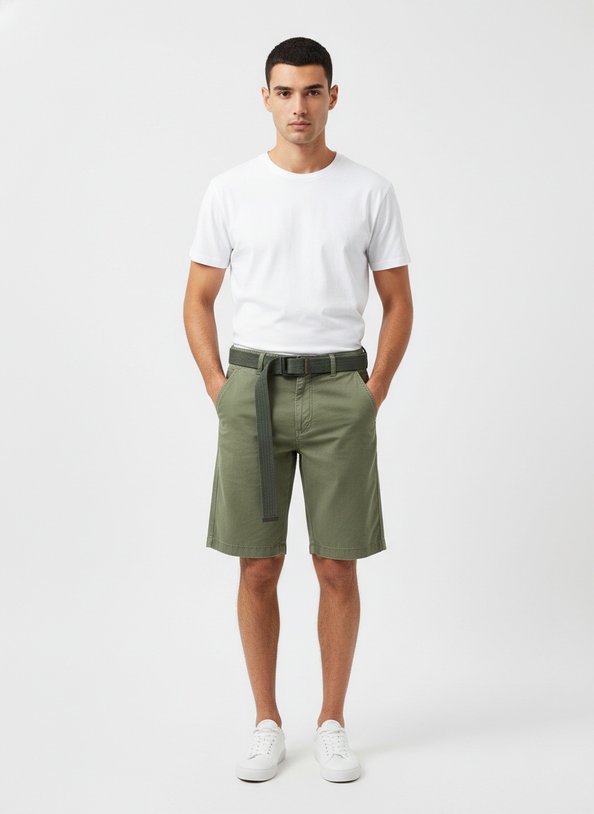 Striped Vintage Elastic Men's Cargo Shorts for Summer Casual Wear (Belt Not Included)