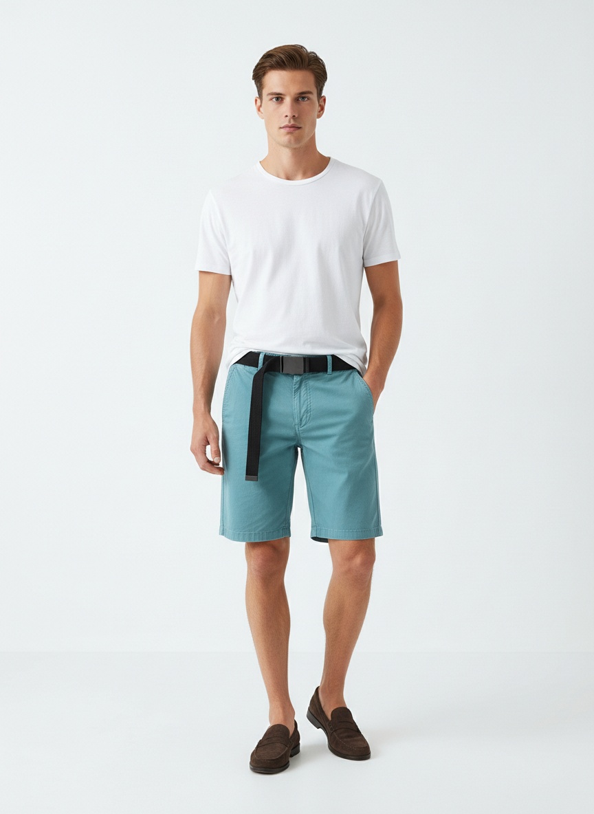 Striped Vintage Elastic Men's Cargo Shorts for Summer Casual Wear (Belt Not Included)