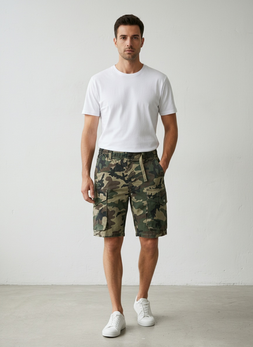 Camouflage Streetwear Stretch Men's Cargo Shorts for Summer Casual Wear