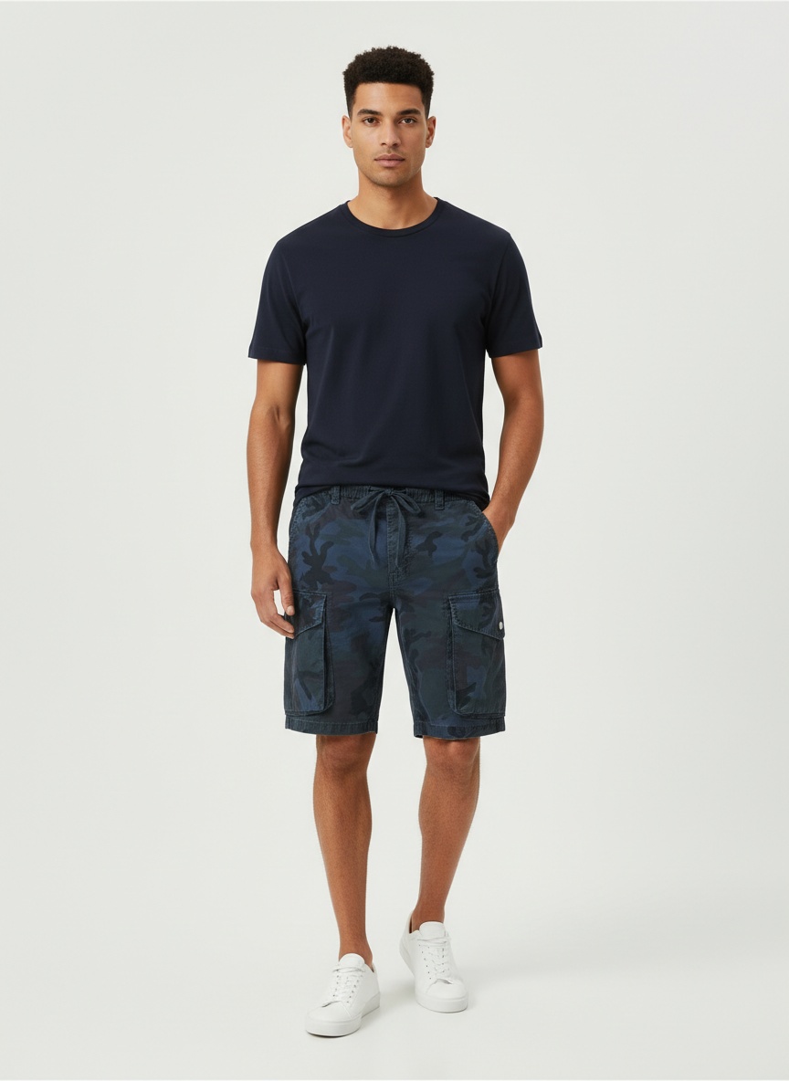 Camouflage Streetwear Stretch Men's Cargo Shorts for Summer Casual Wear