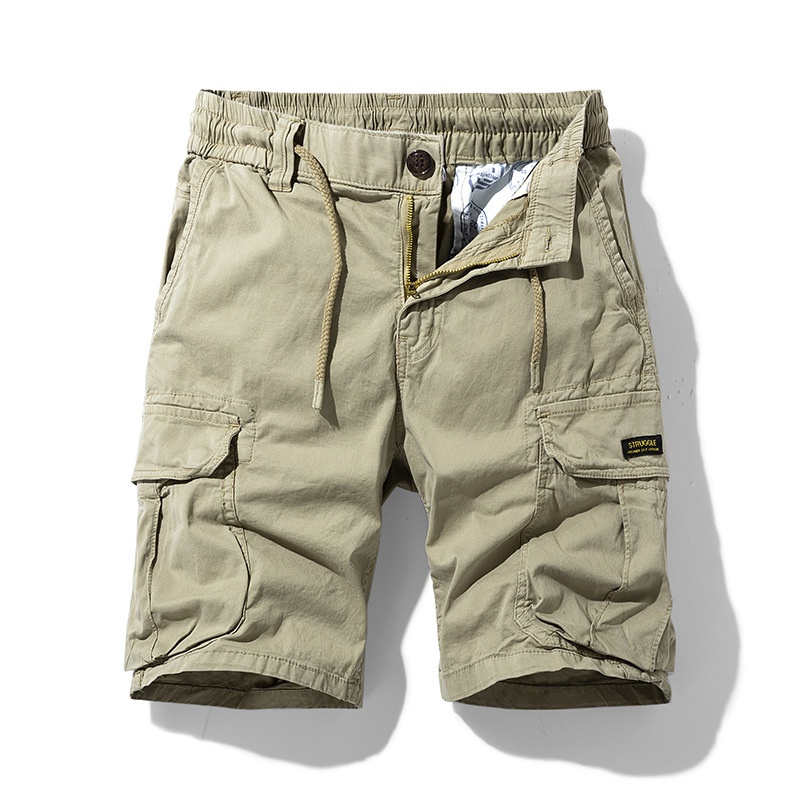 Pantalones cortos cargo elásticos vintage con múltiples bolsillos para hombre, ideales para uso informal de verano.