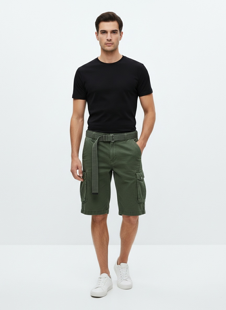 Pantalones cortos cargo vintage de verano para hombre, con múltiples bolsillos (cinturón no incluido)