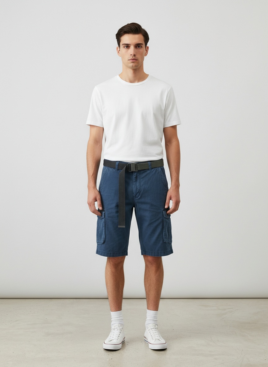 Pantalones cortos cargo vintage de verano para hombre, con múltiples bolsillos (cinturón no incluido)