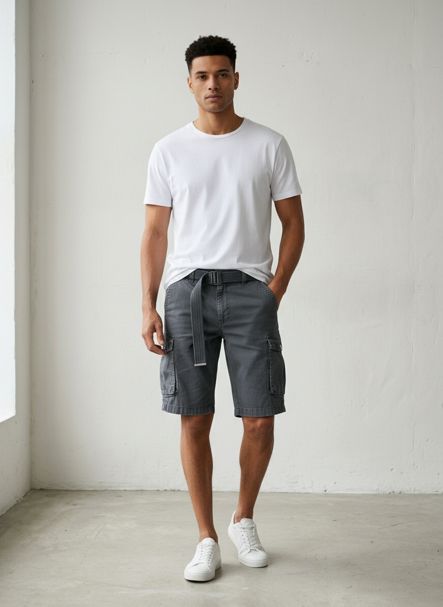 Pantalones cortos cargo vintage de verano para hombre, con múltiples bolsillos (cinturón no incluido)