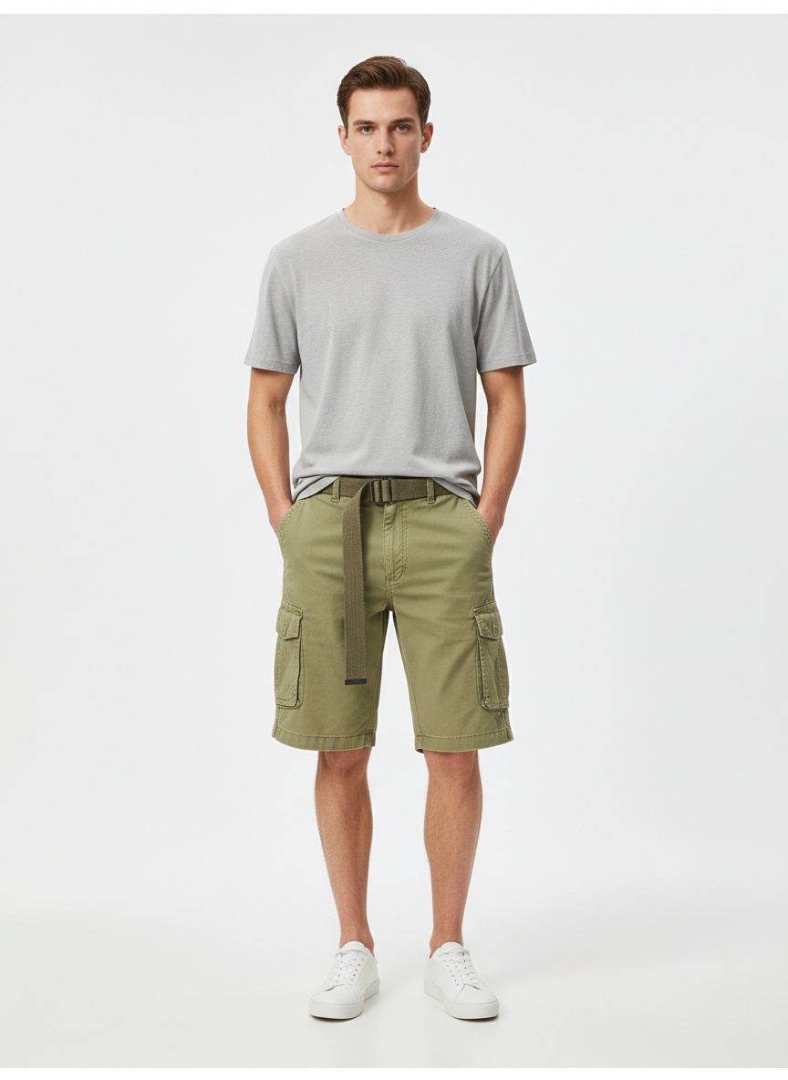 Pantalones cortos cargo vintage de verano para hombre, con múltiples bolsillos (cinturón no incluido)