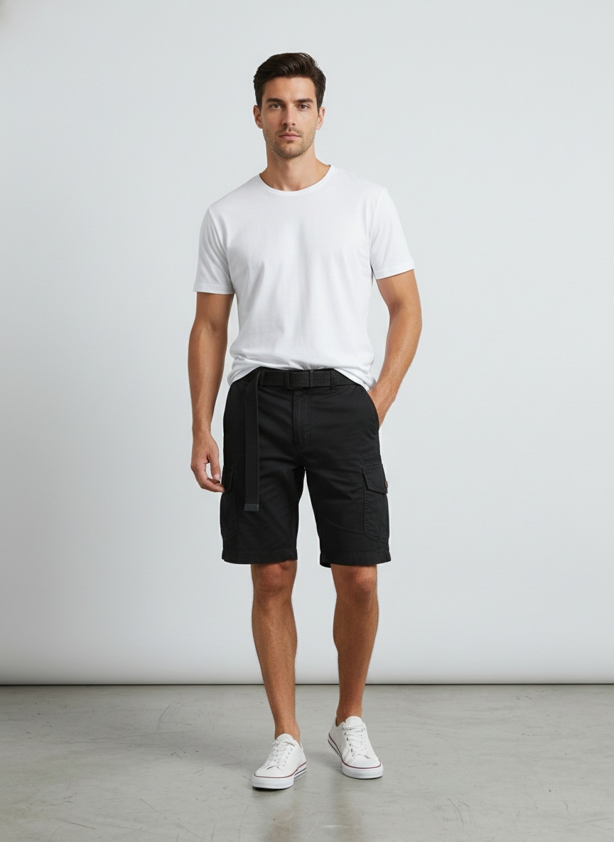 Vintage Multi-Pocket Street Style Men's Cargo Shorts for Casual Wear (Belt Not Included)