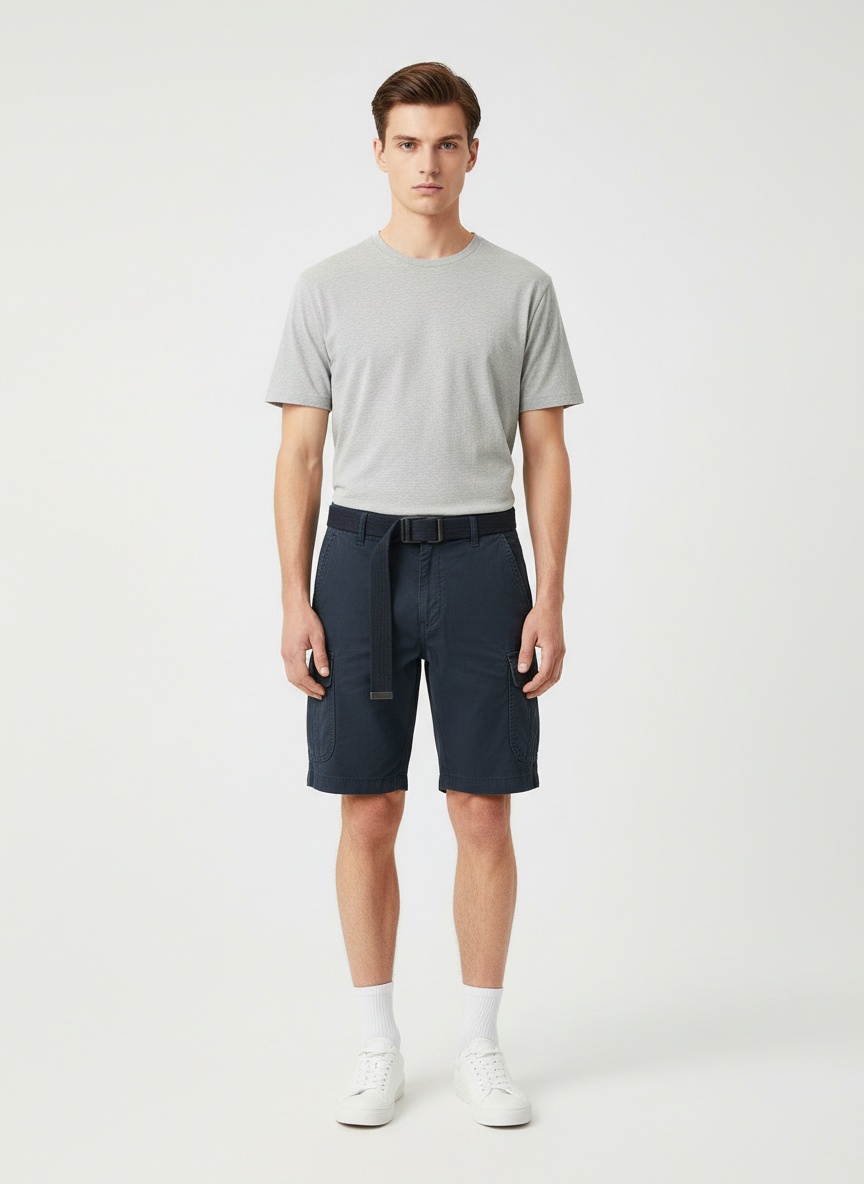 Vintage Multi-Pocket Street Style Men's Cargo Shorts for Casual Wear (Belt Not Included)