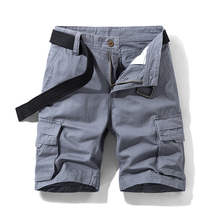 Breathable Mid-Rise Multi-Pocket Men's Shorts for Summer Casual Wear (Belt Not Included)