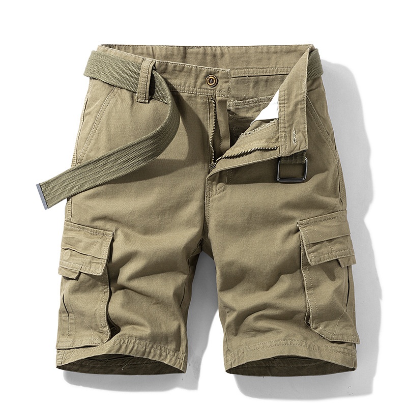 Breathable Mid-Rise Multi-Pocket Men's Shorts for Summer Casual Wear (Belt Not Included)