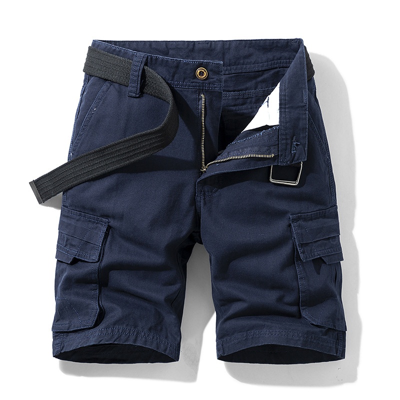 Breathable Mid-Rise Multi-Pocket Men's Shorts for Summer Casual Wear (Belt Not Included)