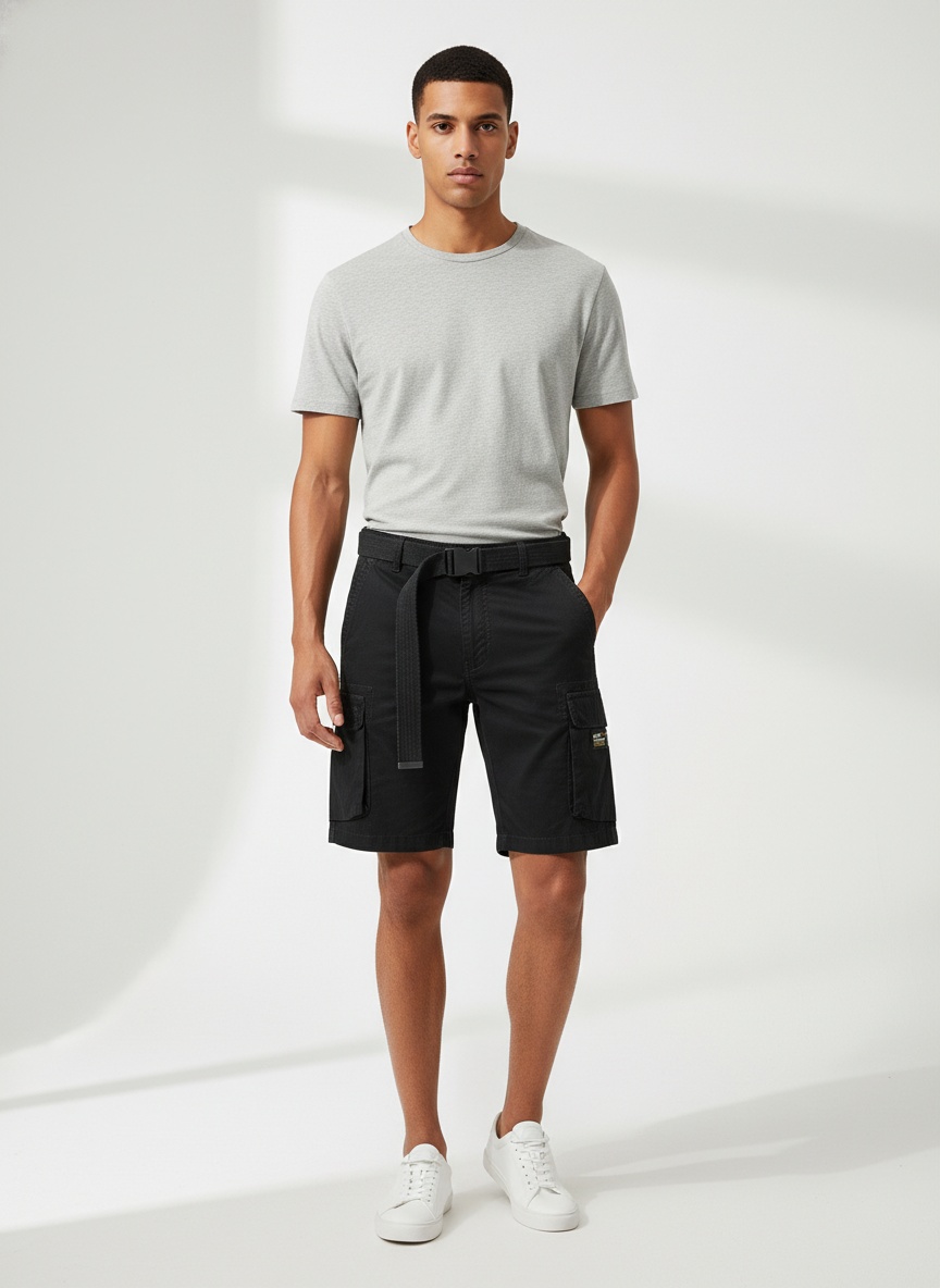 Multi-Pocket Relaxed Fit Vintage Inspired Men's Cargo Shorts for Summer Casual Wear (Belt Not Included)