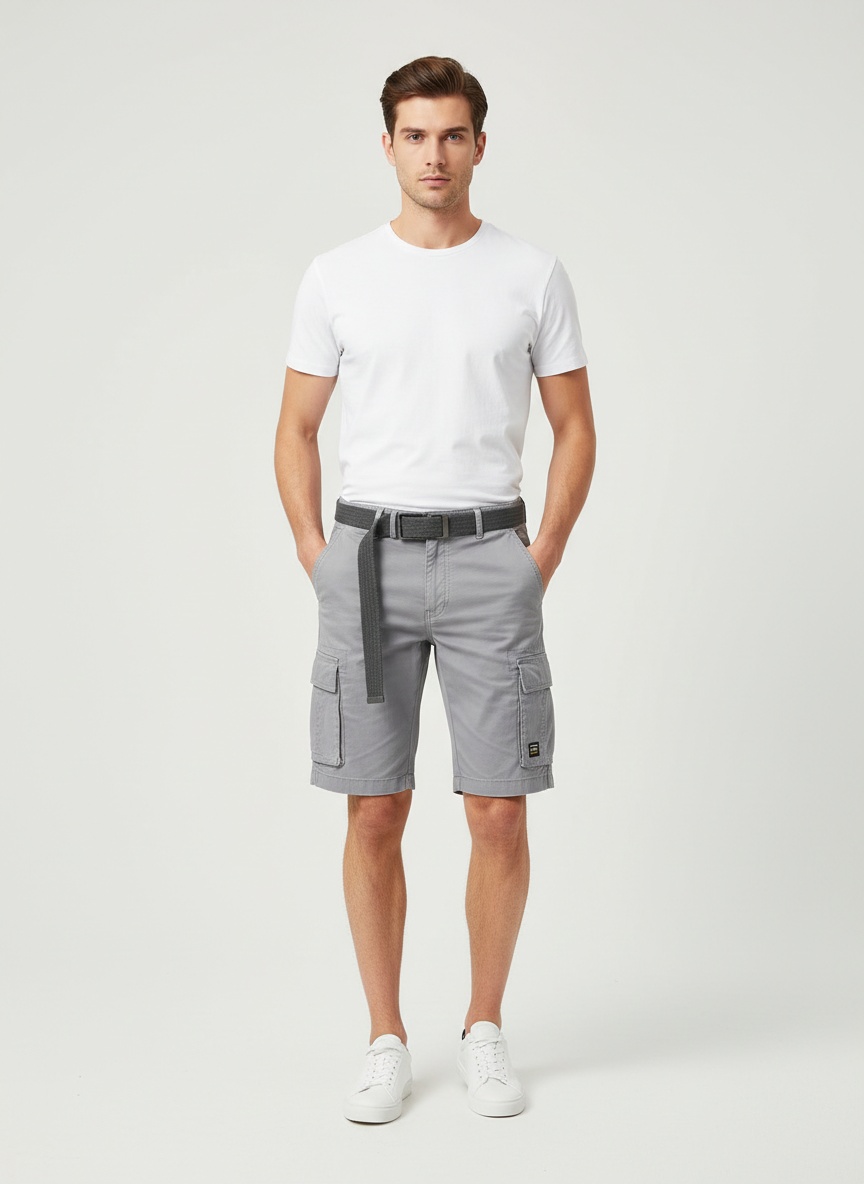 Multi-Pocket Relaxed Fit Vintage Inspired Men's Cargo Shorts for Summer Casual Wear (Belt Not Included)