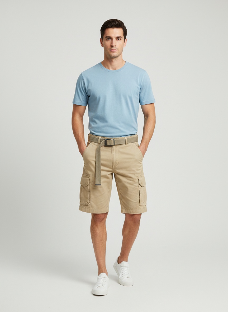 Multi-Pocket Relaxed Fit Vintage Inspired Men's Cargo Shorts for Summer Casual Wear (Belt Not Included)