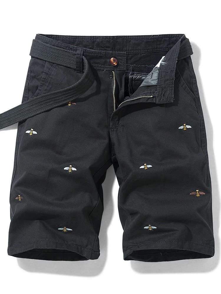 Vintage Embroidered Relaxed Fit Men's Cargo Shorts for Casual Wear (Belt Not Included)