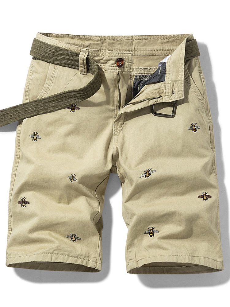 Vintage Embroidered Relaxed Fit Men's Cargo Shorts for Casual Wear (Belt Not Included)