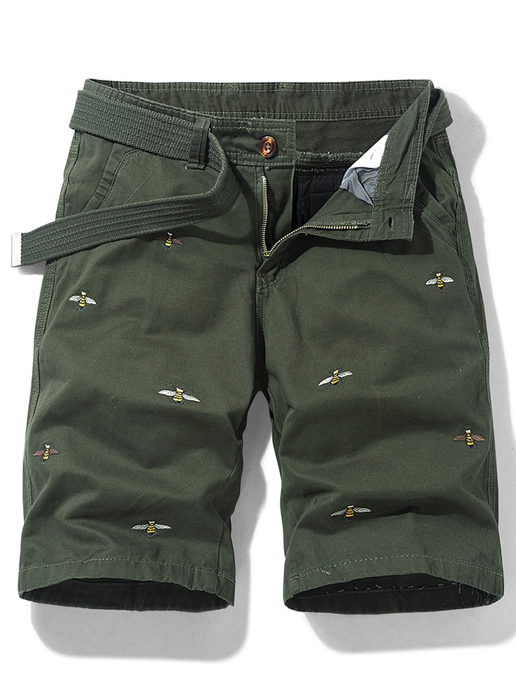 Vintage Embroidered Relaxed Fit Men's Cargo Shorts for Casual Wear (Belt Not Included)