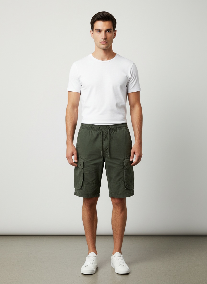 Multi-Pocket Mid-Rise Men's Shorts for Summer Casual Wear